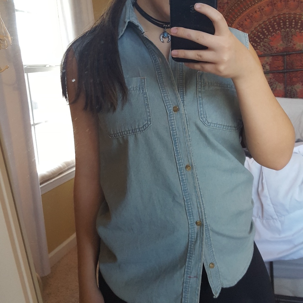 Light Wash Denim Button Down Tank